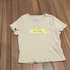 Beige Graphic Tee with Butter Print from Urban Outfitters